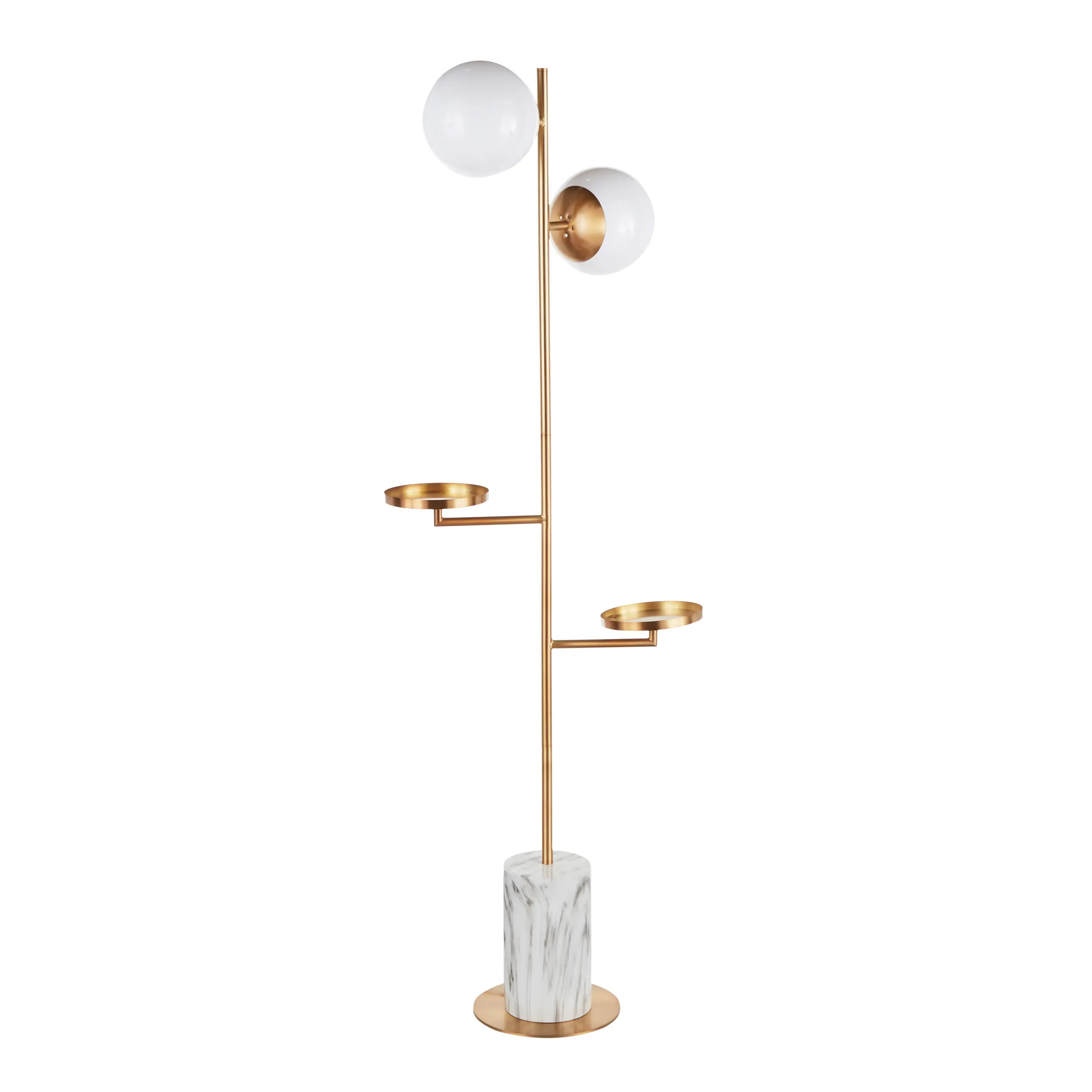 L-BUTLERFL AUWM Contemporary Gold Metal Two Sconce Floor Lamp with White Marble Base-6