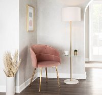 LS-CHLOE WMB AUW Contemporary Gold Metal Floor Lamp with Glass Shelf and White Marble Base-2