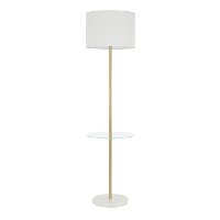 LS-CHLOE WMB AUW Contemporary Gold Metal Floor Lamp with Glass Shelf and White Marble Base-3