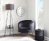 LS-TRIDENT BKBK Contemporary Black Floor Lamp with Linen Shade and Metal Shelf