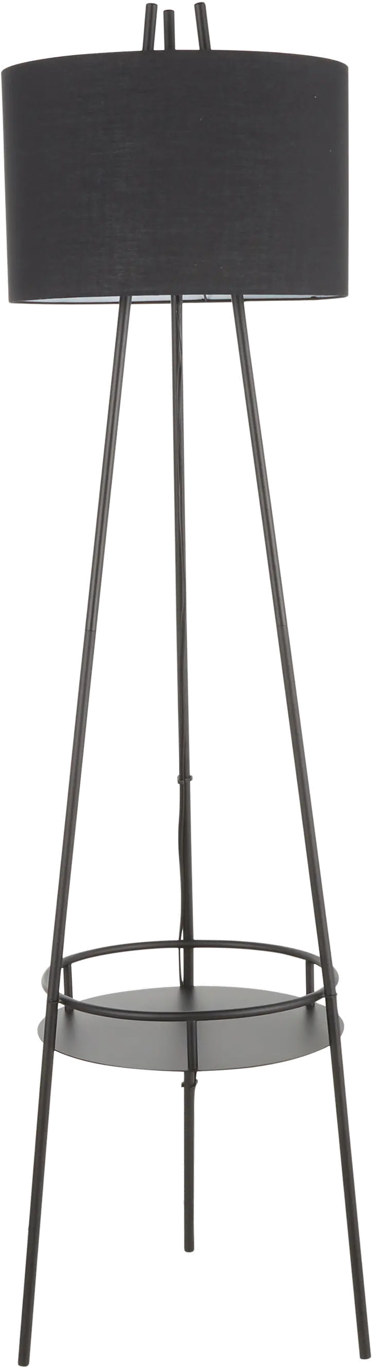 LS-TRIDENT BKBK Contemporary Black Floor Lamp with Linen Shade and Metal Shelf-3