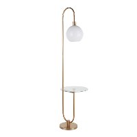 L-TROMBONE AUW Contemporary Gold Metal Floor Lamp with Clear Glass Shelf-2