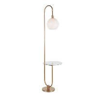 L-TROMBONE AUW Contemporary Gold Metal Floor Lamp with Clear Glass Shelf-3