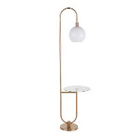 L-TROMBONE AUW Contemporary Gold Metal Floor Lamp with Clear Glass Shelf-4