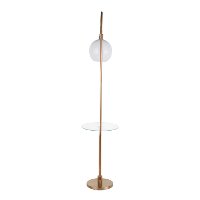 L-TROMBONE AUW Contemporary Gold Metal Floor Lamp with Clear Glass Shelf-5