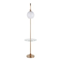 L-TROMBONE AUW Contemporary Gold Metal Floor Lamp with Clear Glass Shelf-6