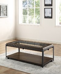 Industrial Coffee Table with Glass Top - Waco