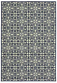 5 x 8 Medium Navy and Ivory Indoor-Outdoor Rug - Marina