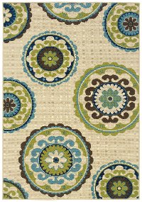 859J 5 x 8 Medium Green and Blue Indoor-Outdoor Rug - Caspian