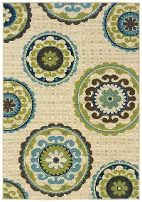 5 x 8 Medium Green and Blue Indoor-Outdoor Rug - Caspian