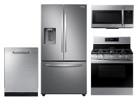KIT Samsung 4 Piece Gas Kitchen Appliance Package with 27 cu. ft. French Door Refrigerator - Stainless Steel