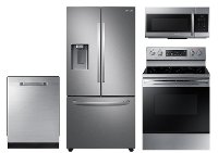 KIT Samsung 4 Piece Electric Kitchen Appliance Package with 27 cu. ft. French Door Refrigerator - Stainless Steel