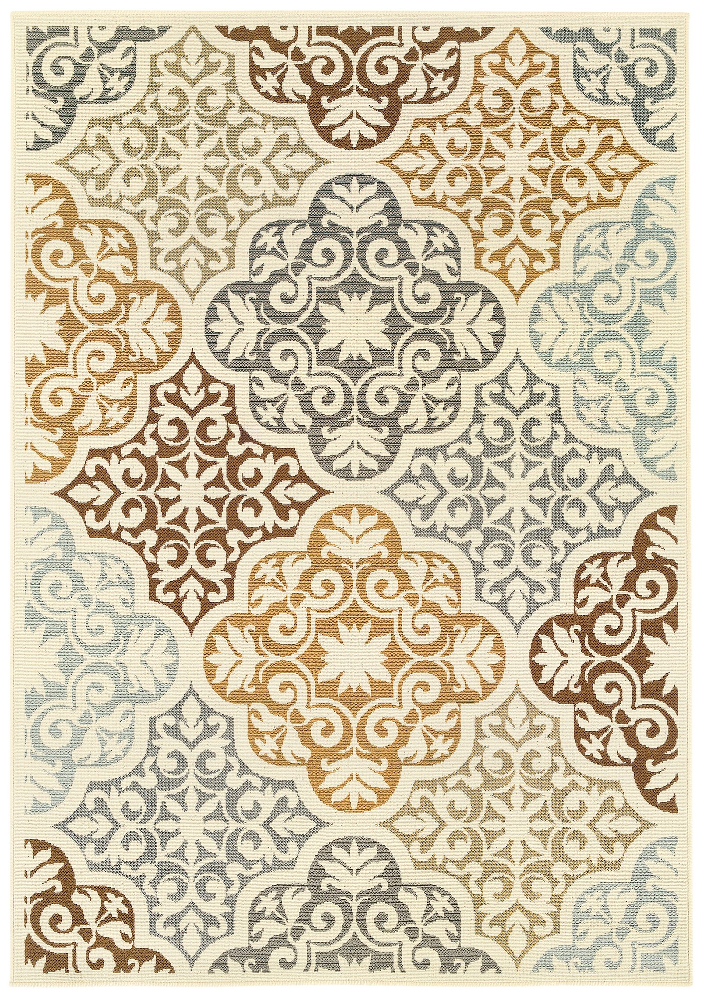 5 x 8 Medium Ivory, Blue, and Gold Indoor-Outdoor Rug - Bali-1