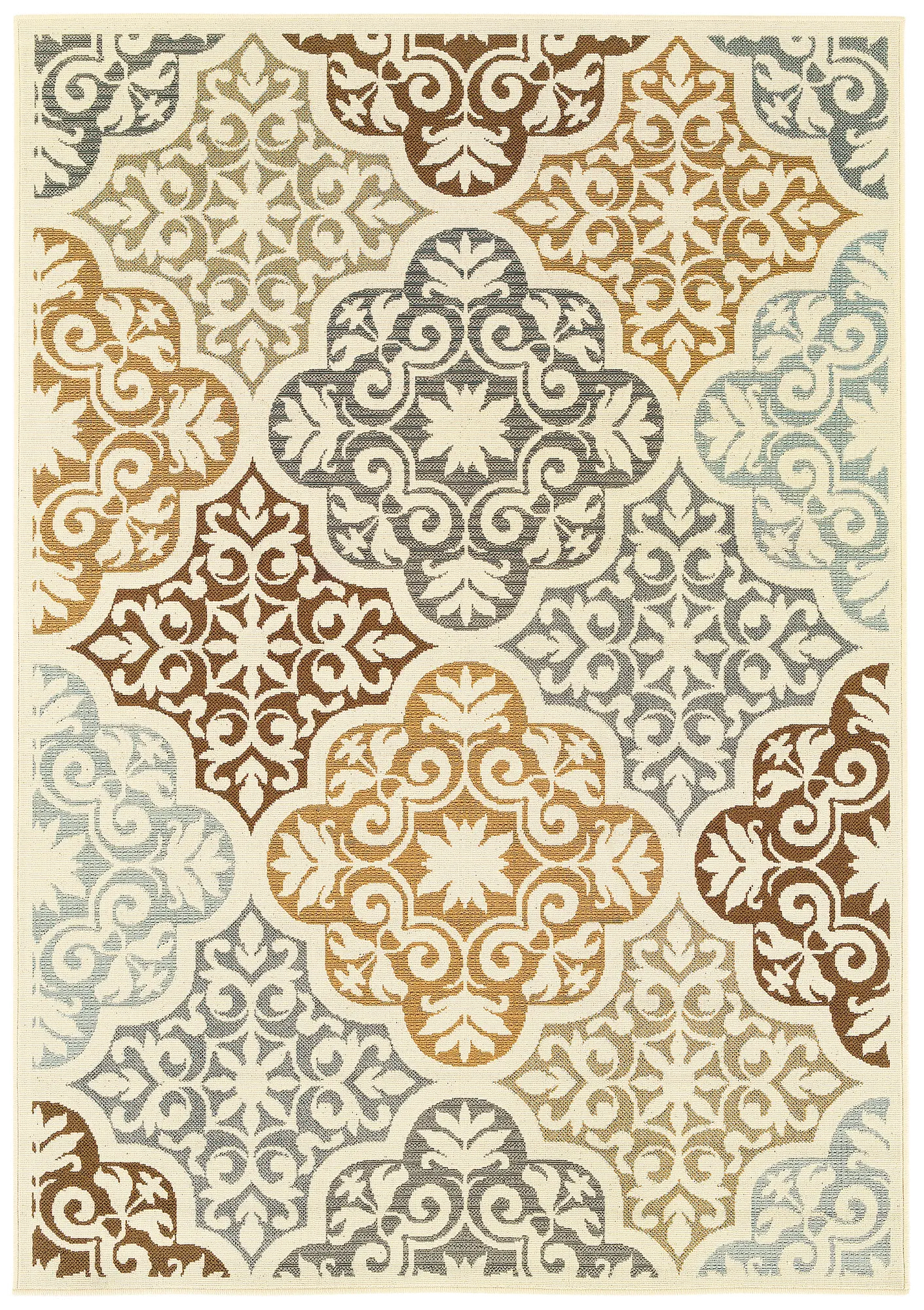 5 x 8 Medium Ivory, Blue, and Gold Indoor-Outdoor Rug - Bali-1