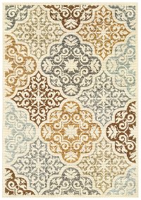 4904W 5 x 8 Medium Ivory, Blue, and Gold Indoor-Outdoor Rug - Bali