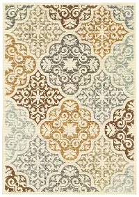 5 x 8 Medium Ivory, Blue, and Gold Indoor-Outdoor Rug - Bali