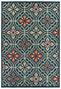 5 x 7 Medium Blue and Orange Indoor-Outdoor Rug - Latitude