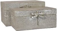 10 Inch Silver Wooden Box with Dragonfly