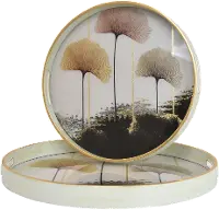 14 Inch Round White, Gold and Burgundy Fan Brush Tray