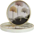 14 Round White, Gold and Burgundy Fan Brush Tray