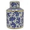 Clearance 7 Inch Blue and White Jar with Gold Accents