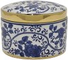 Blue and White Round Box with Gold Accents