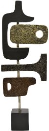 Pewter, Rust and Gold-Brass Metal Sculpture with Marble Base