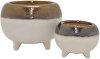 4 Inch Cream and Brown Footed Planter