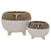 Clearance 4 Inch Cream and Brown Footed Planter