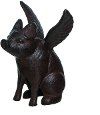 Dark Brown Cast Iron Flying Pig Sculpture