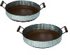 15 Inch Silver Blue and Brown Round Metal Serving Tray