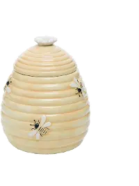 8 Inch Light Yellow and White Beehive Cookie Jar