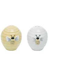 Light Yellow and White Beehive Salt and Pepper Shakers