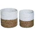 8 Inch Grass White and Brown Color Block Basket
