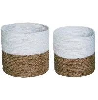 8 Inch Grass White and Brown Color Block Basket