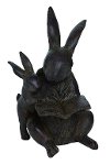 Black Onyx Bunny Reading Book Sculpture