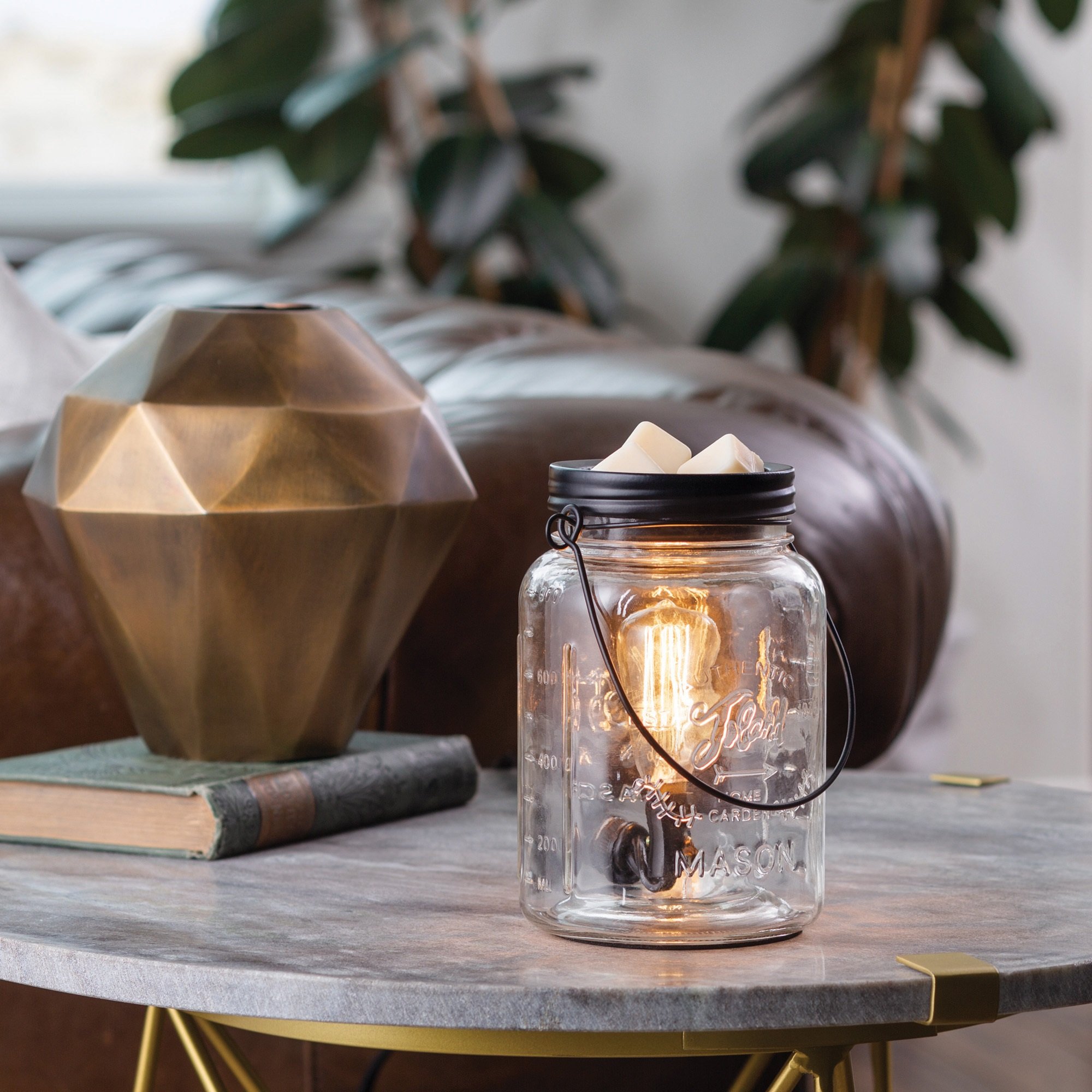 Clear Glass and Black Mason Jar Edison Bulb Illumination Fragrance Warmer-2