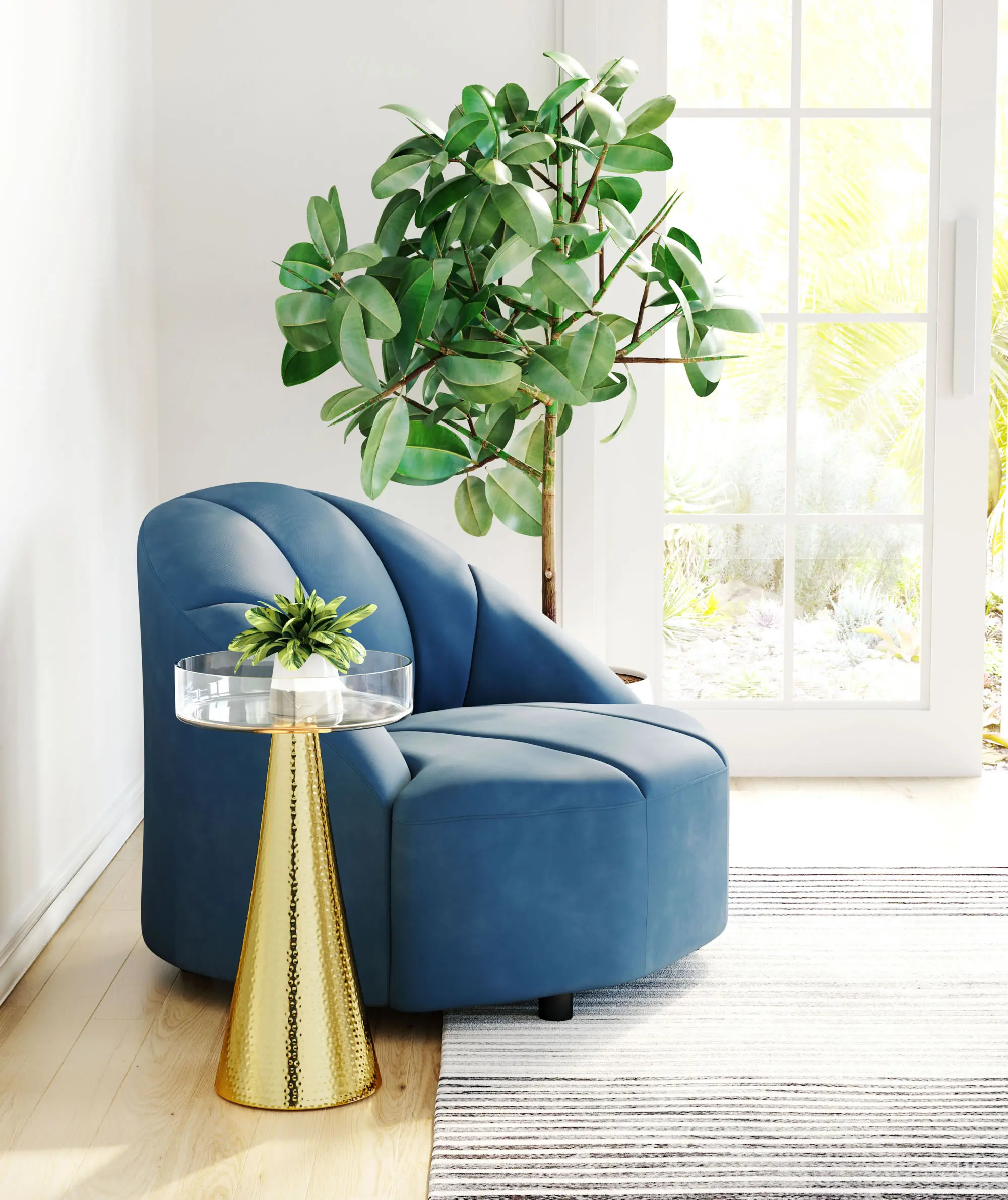 Polished Brass End Table with Glass Tray - Hendrix-1