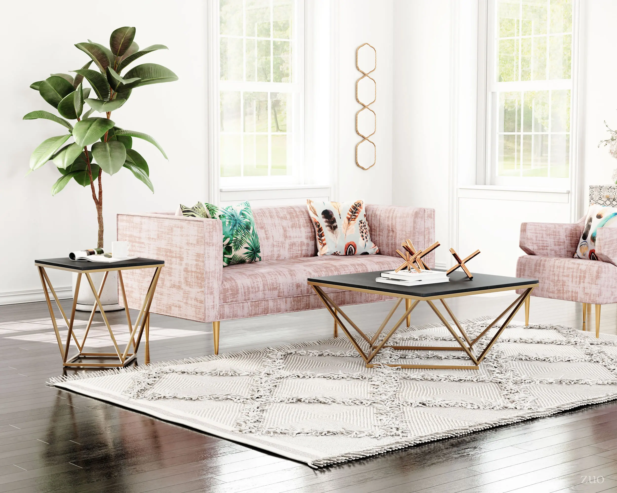 Black and Gold End Table with Marble Top - Verona-7