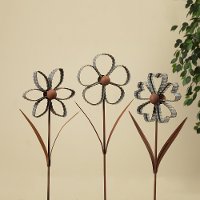 Assorted Rustic Galvanized Metal Flower Yard Stake