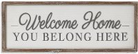 Off White and Gray Welcome Home Sign with Brown Frame