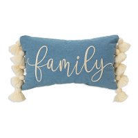 Blue Family Rectangular Throw Pillow with Tassels
