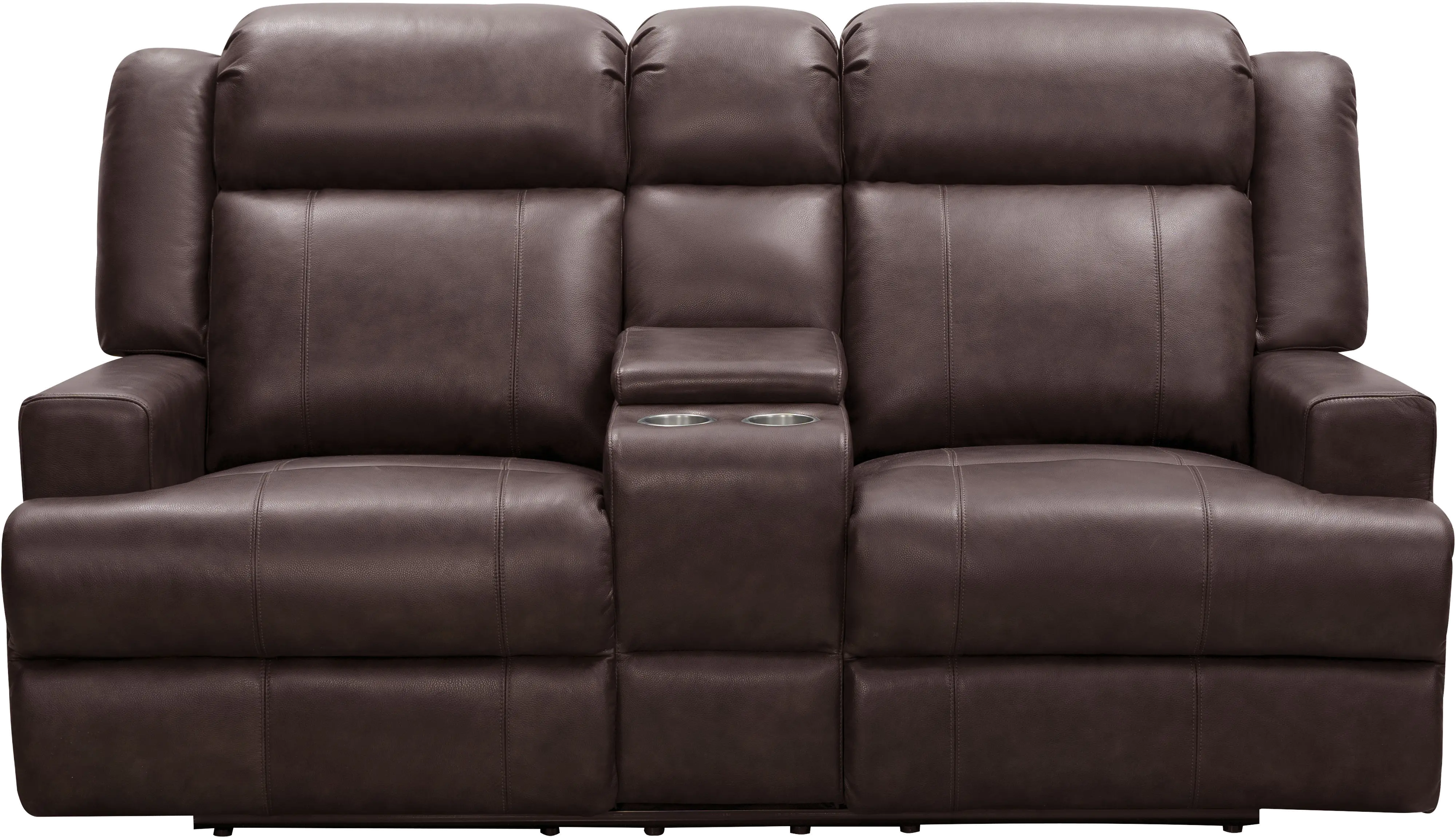 Elliot Dark Brown Leather Power Reclining Loveseat with Console-1