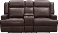 Elliot Dark Brown Leather Power Reclining Loveseat with Console