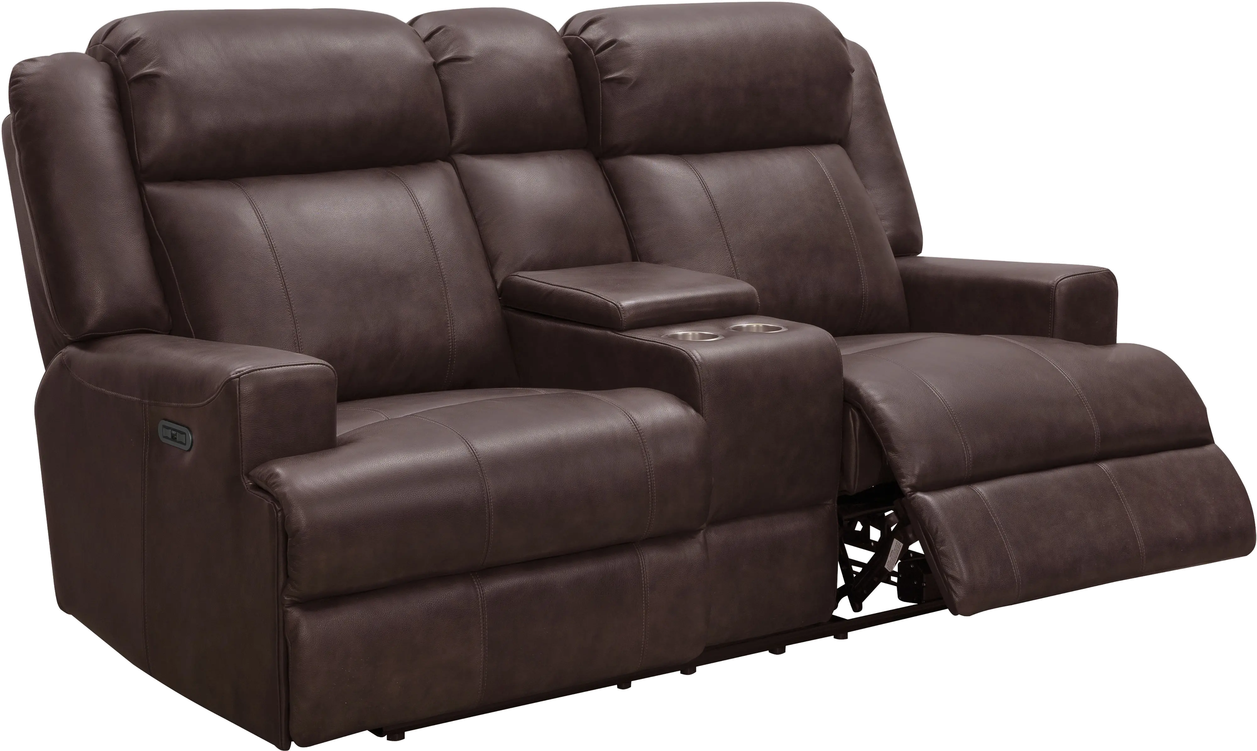 Elliot Dark Brown Leather Power Reclining Loveseat with Console-3