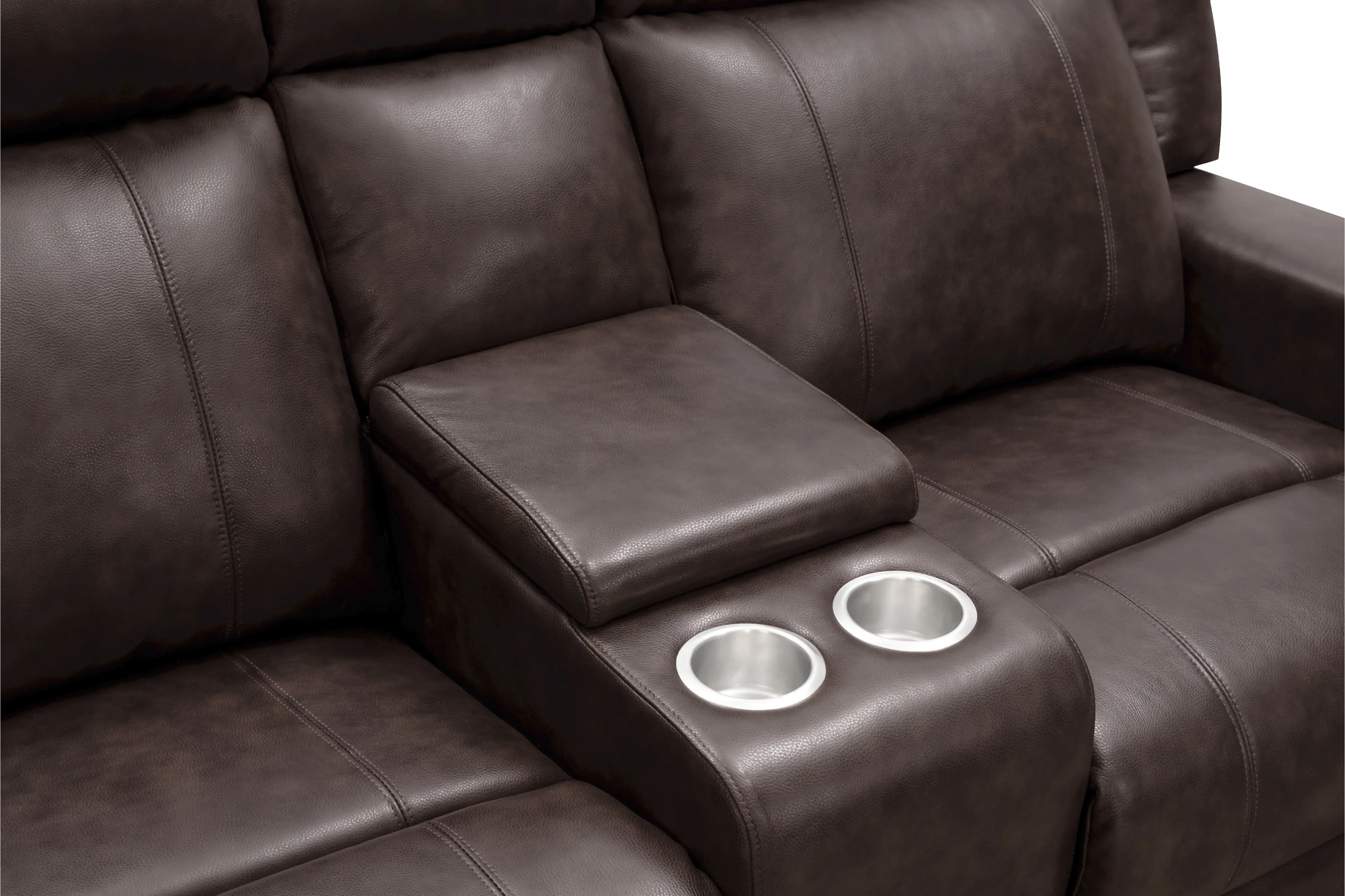 Elliot Dark Brown Leather Power Reclining Loveseat with Console-4