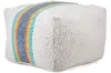 Clearance White and Multi Color Stripe Handwoven Cotton Pouf