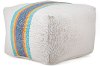 White and Multi Color Stripe Handwoven Cotton Pouf