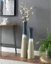 34 Inch Sand, White and Blue Ceramic Oversized Vase