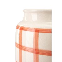 14 Inch Orange on Cream Gingham Check Ceramic Vase-2
